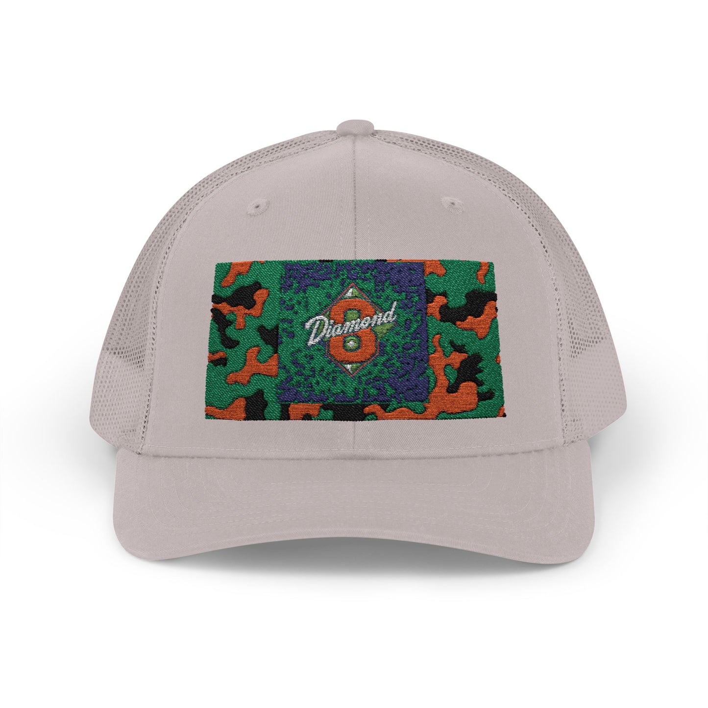 Colorful Camouflage Snapback Trucker Cap, Casual Hat, Outdoor Gear, Unisex Headwear, Gift for Him/Her - Green & Orange Camo Diamond 8