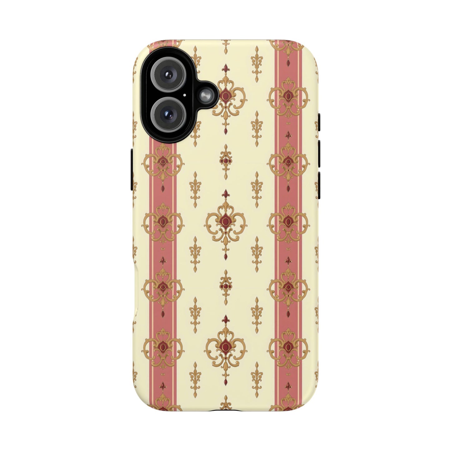 Elegant Floral Motif Phone Case - Tough Cases with Vintage Design - Mauve Striped Gold Damask
