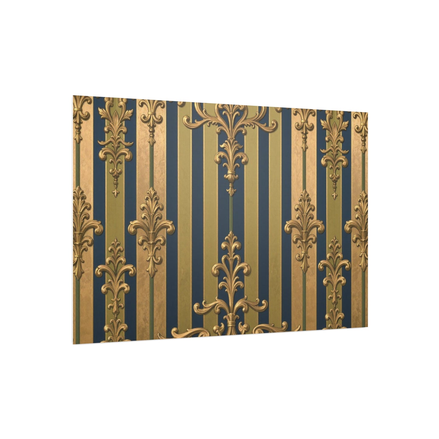 Elegant Midnight Blue & Olive Striped Gold Baroque Decorative Foam Board Print, Luxury Home Decor, Wall Art, Photo Backdrop