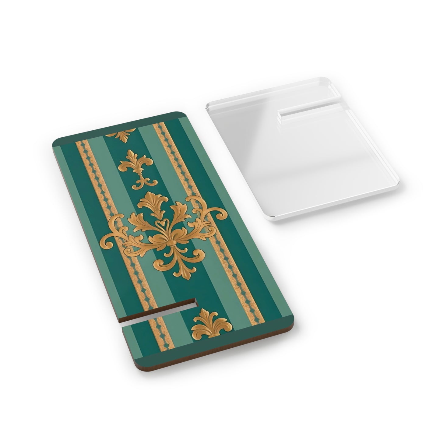 Elegant Floral Smartphone Display Stand - Teal Striped Gold Damask - Decorative Mobile Holder