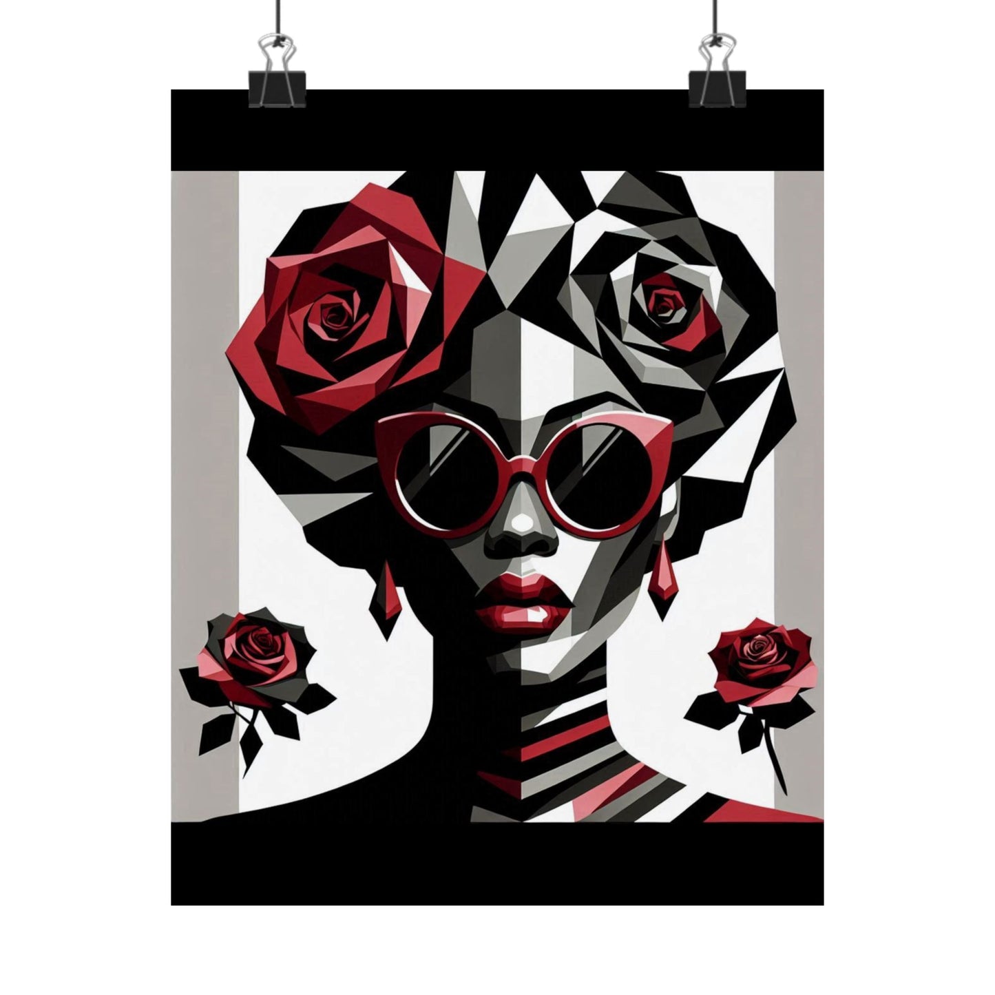 Floral Afro Art Poster - Elegant Matte Vertical Wall Decor - Lady In Red Shades Design