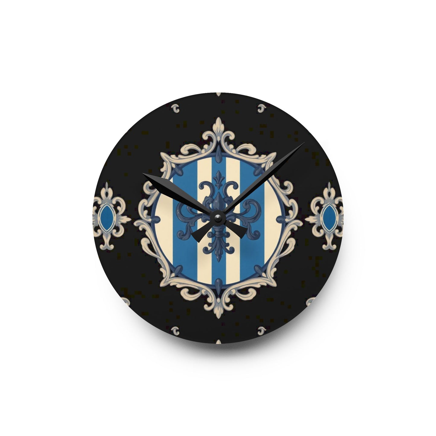 Elegant Blue Striped Baroque-Inspired Acrylic Wall Clock, Decorative Home Accessory, Unique Gift for Wedding, Housewarming, Stylish Decor