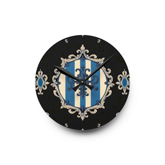 Elegant Blue Striped Baroque-Inspired Acrylic Wall Clock, Decorative Home Accessory, Unique Gift for Wedding, Housewarming, Stylish Decor