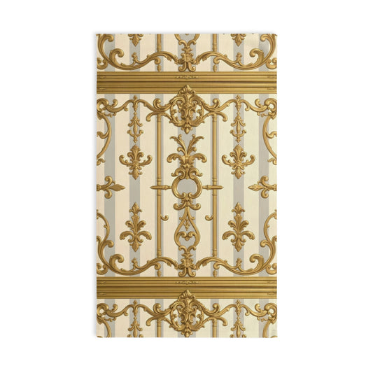 Elegant Gold Decorative Hand Towel, Luxury Bath Towel, Vintage Inspired Towel, Home Décor, Gift for Her - Matte Gray & Cream Striped Gold Baroque