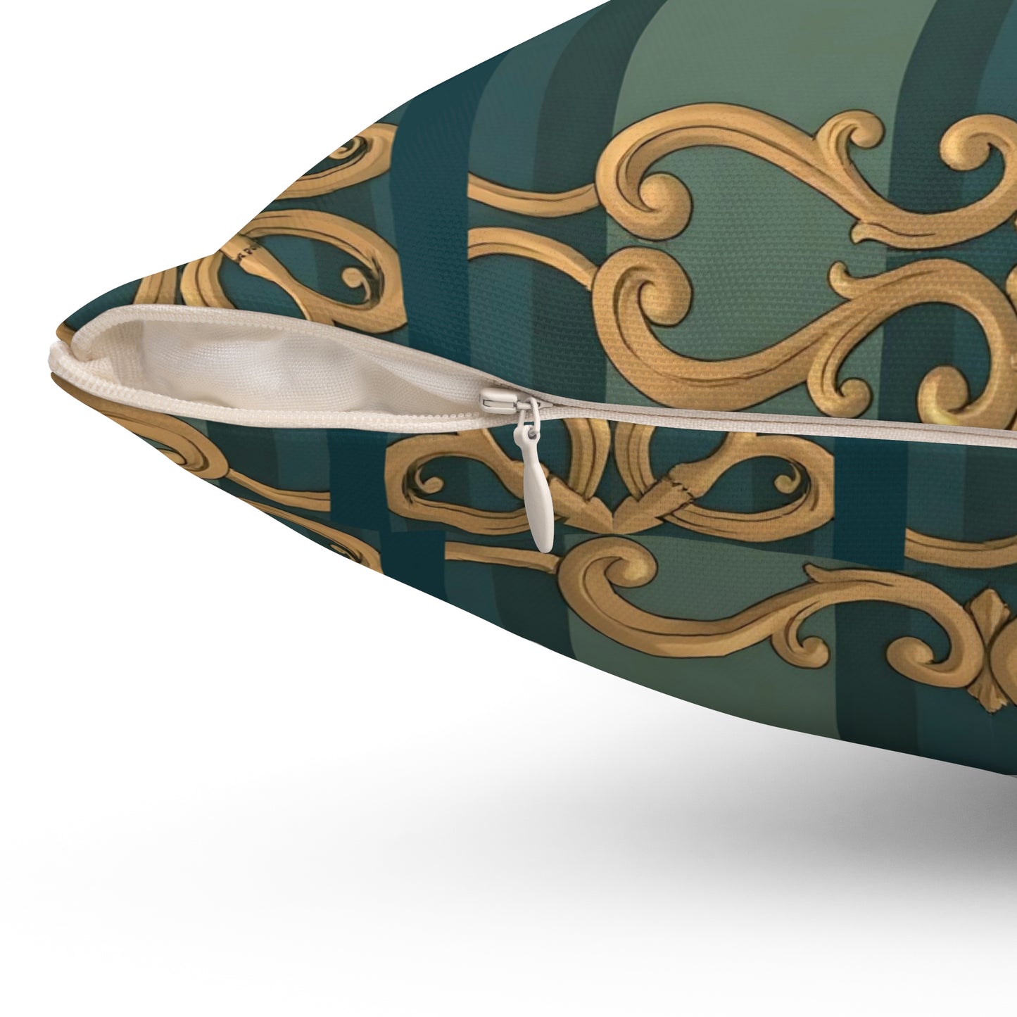 Elegant Baroque-Inspired Spun Polyester Square Pillow for Luxurious Home Décor - Smoky Blue & Teal Striped Baroque