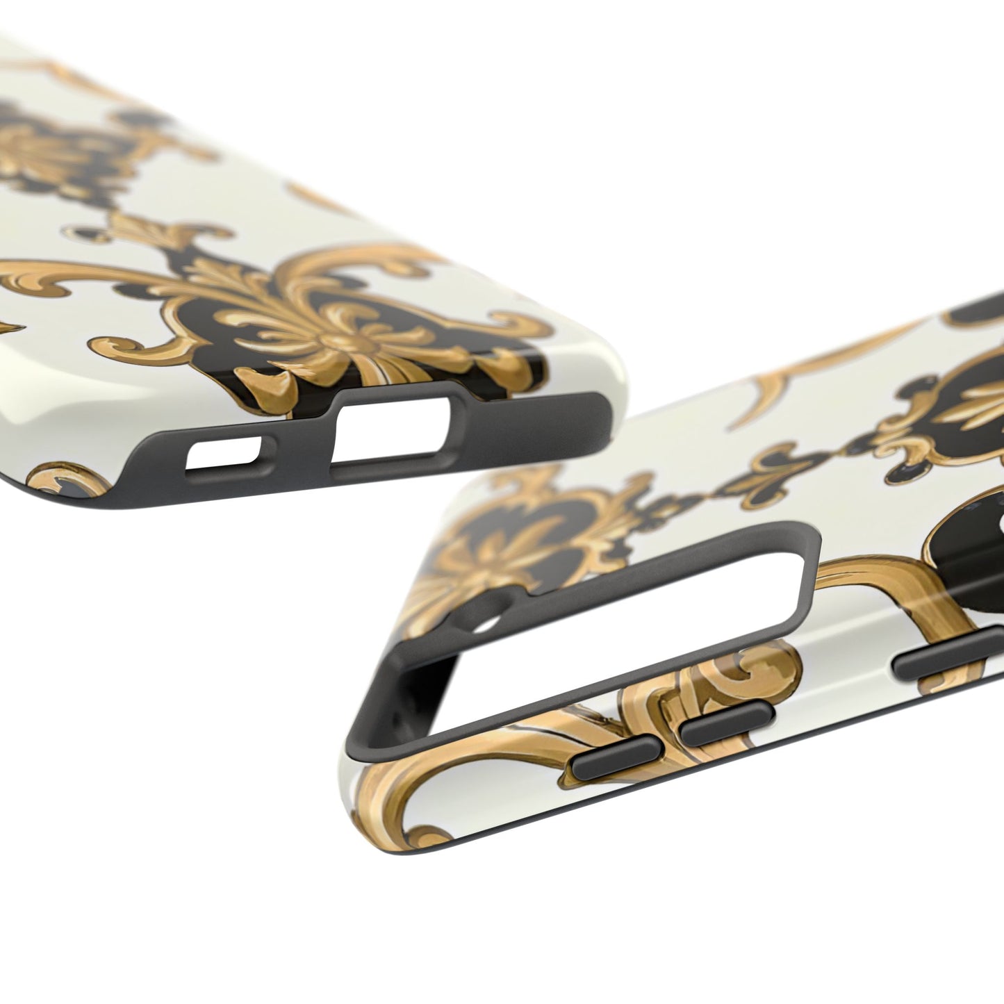 Elegant Floral Tough Phone Cases, Durable Phone Cover, Stylish Phone Accessories, Gift for Her, Chic Phone Cases - Black & Gold Rococo