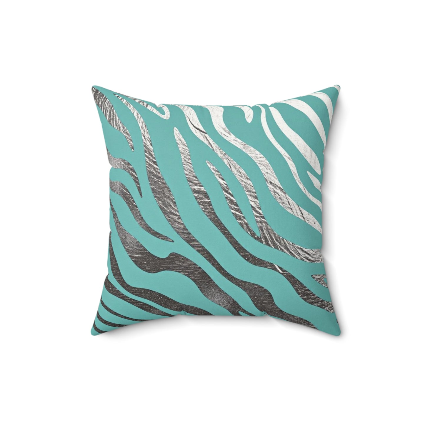 Modern Zebra Print Faux Suede Pillow - Aqua & Silver Accent Cushion
