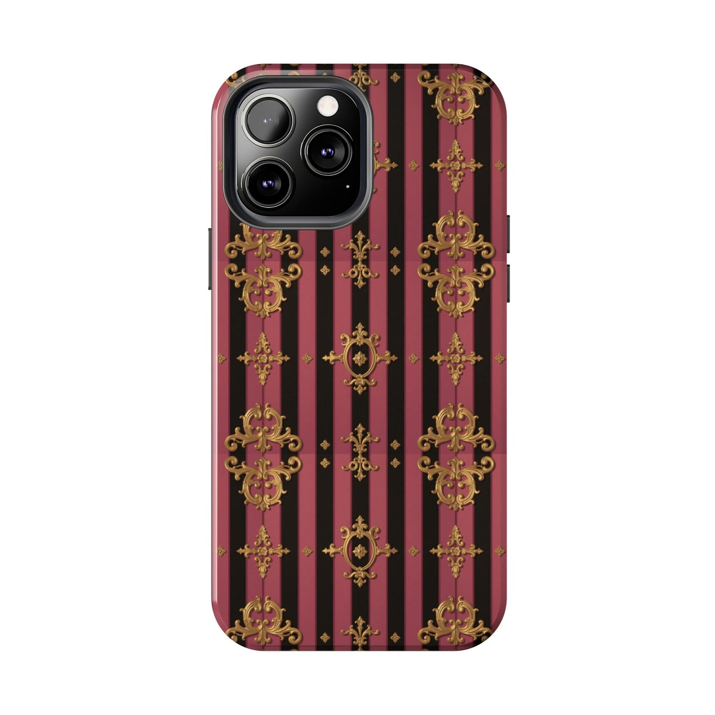 Elegant Black & Mauve Striped Gold Baroque Phone Case, Tough Phone Cases, Stylish Protective Cover, Unique Gift, Luxe Phone Accessories