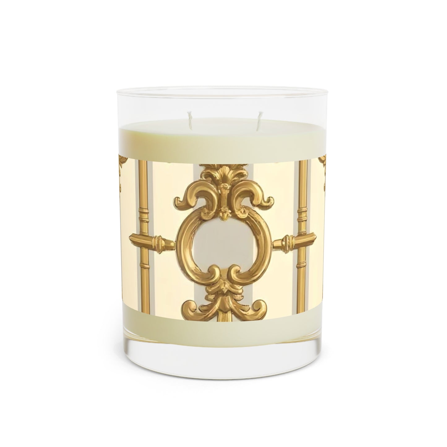 Luxurious Decorative Candle - Elegant Aromatherapy Gift, Home Decor, Relaxation, Wedding Favors - Matte Gray & Cream Striped Gold Baroque