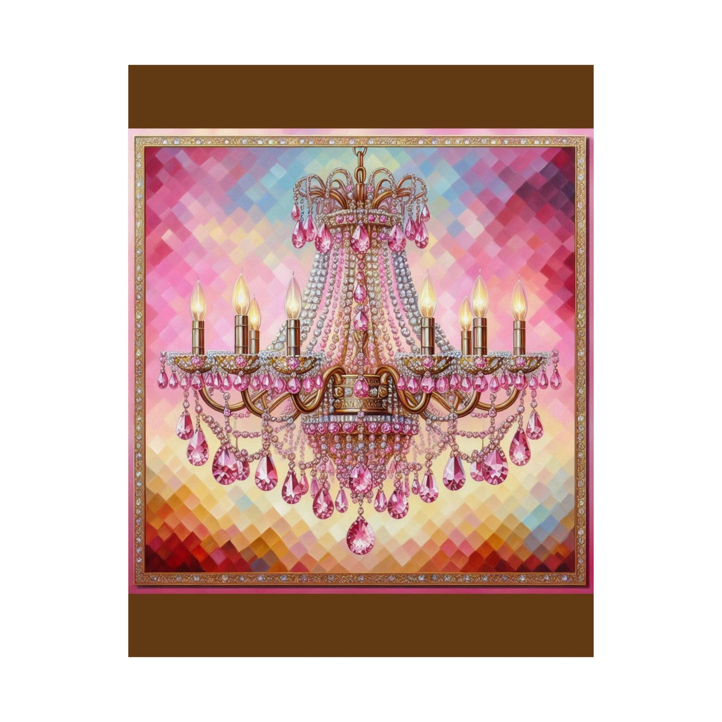 Glamorous Chandelier Satin Poster - Elegant Wall Art, Home Decor, Gift for Weddings, Birthdays, Art Lovers, Party Decor - Pink Jeweled Chandelier