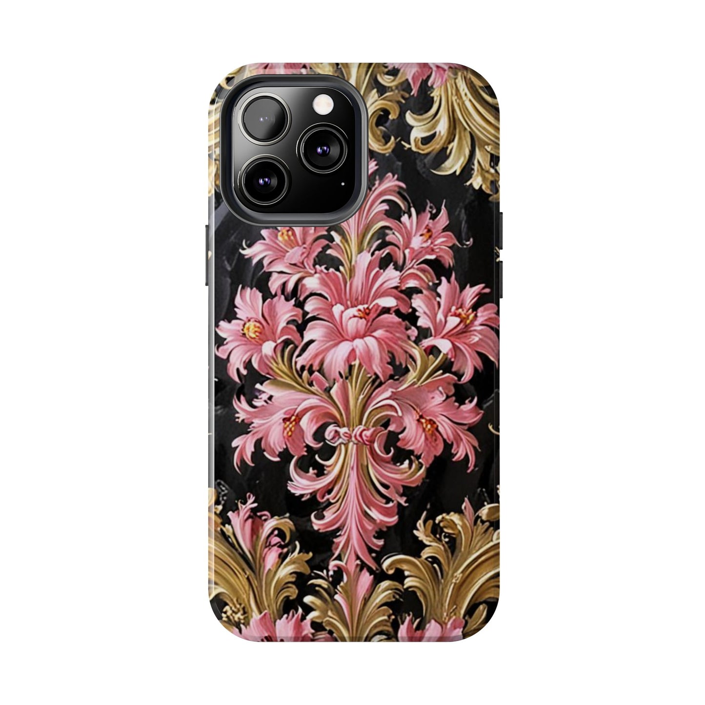 Elegant Floral Tough Phone Cases | Stylish Protection for Her | Gift for Birthdays - Black & Pink Oil Painting Style Rococo