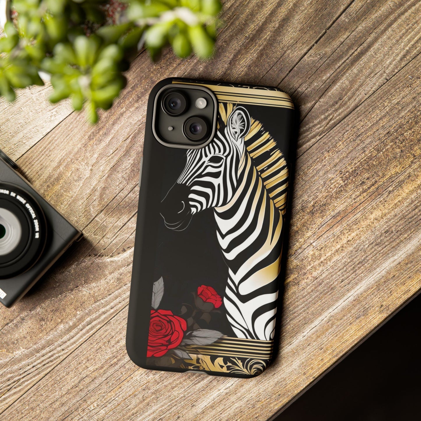 Phone Case - Elegant Zebra & Roses Design