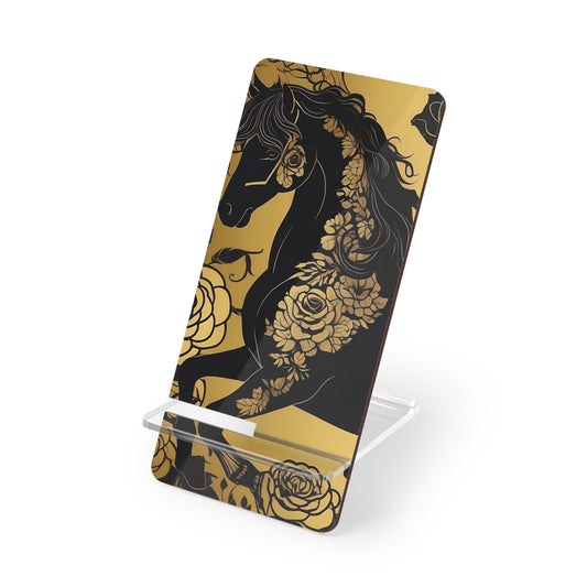 Smartphone Stand - Elegant Horse Design - Black & Gold Decorative Holder