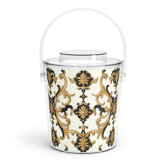 Elegant Decorative Ice Bucket with Tongs, Luxury Barware, Party Essential, Gift for Hostess, Home Decor, Wedding Centerpiece - Black & Gold Rococo