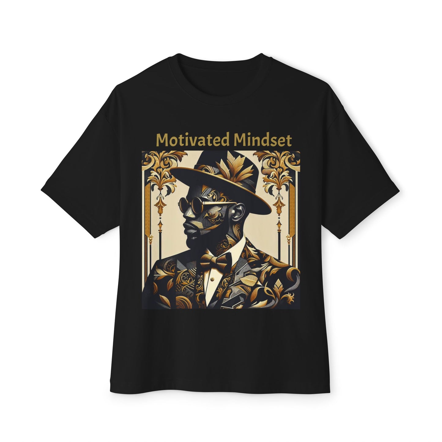 Motivated Mindset Boxy Tee - Unisex Oversized T-Shirt for Inspiration, Casual Wear, Gifts, Motivation, Self-Care - Gold Letters