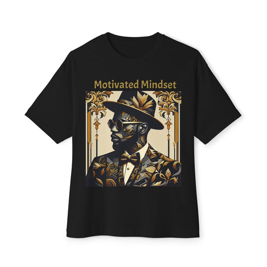 Motivated Mindset Boxy Tee - Unisex Oversized T-Shirt for Inspiration, Casual Wear, Gifts, Motivation, Self-Care - Gold Letters