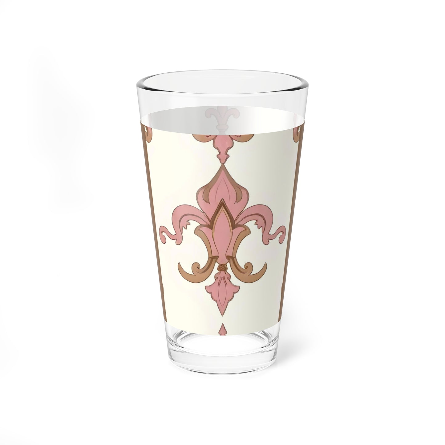 Elegant Floral Mixing Glass - Perfect for Cocktails, Outdoor Gatherings, Home Bars, Gifts, Parties - Brown Striped Pink Arabesque