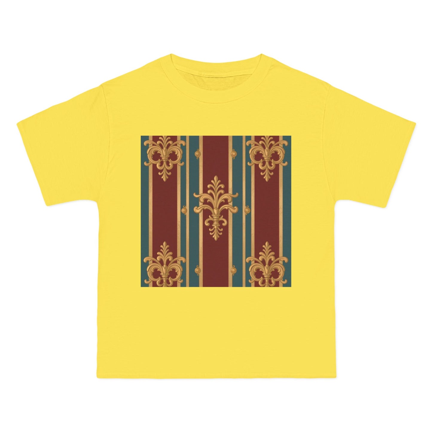 Elegant Vintage Patterned Beefy-T® Short-Sleeve T-Shirt | Casual Wear, Summer Tops, Unique Gift - Burgundy Striped Gold Baroque