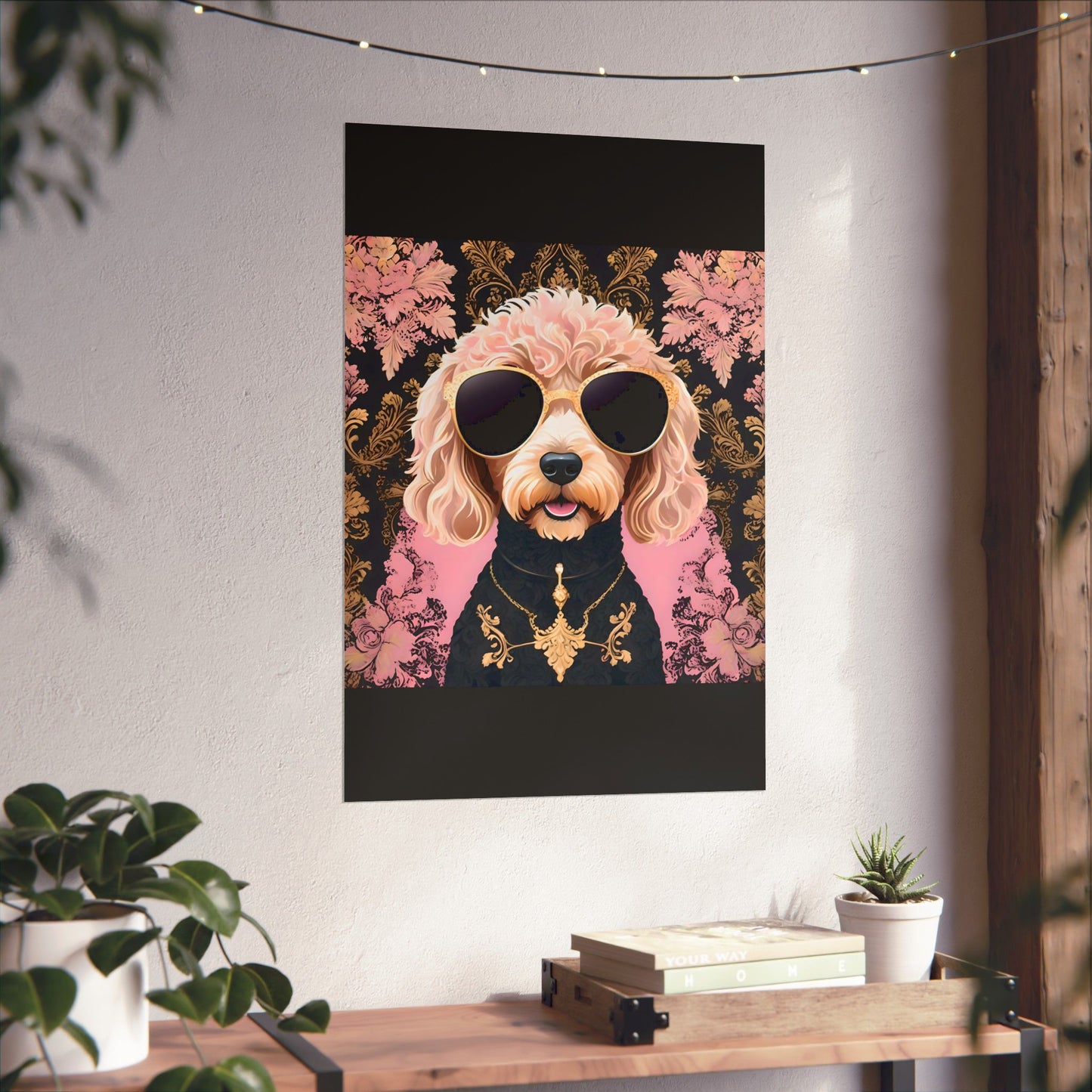 Vertical Poster - Floral Golden Doodle Damask Art