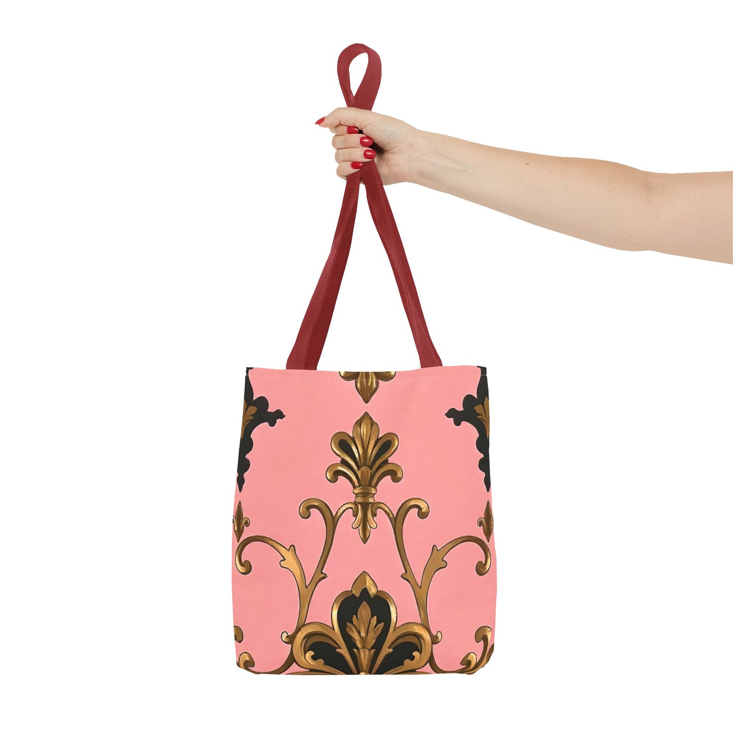 Elegant Patterned Tote Bag - Chic Carry-All for Everyday Use, Fashion Accessory - Pink, Black & Gold Rococo