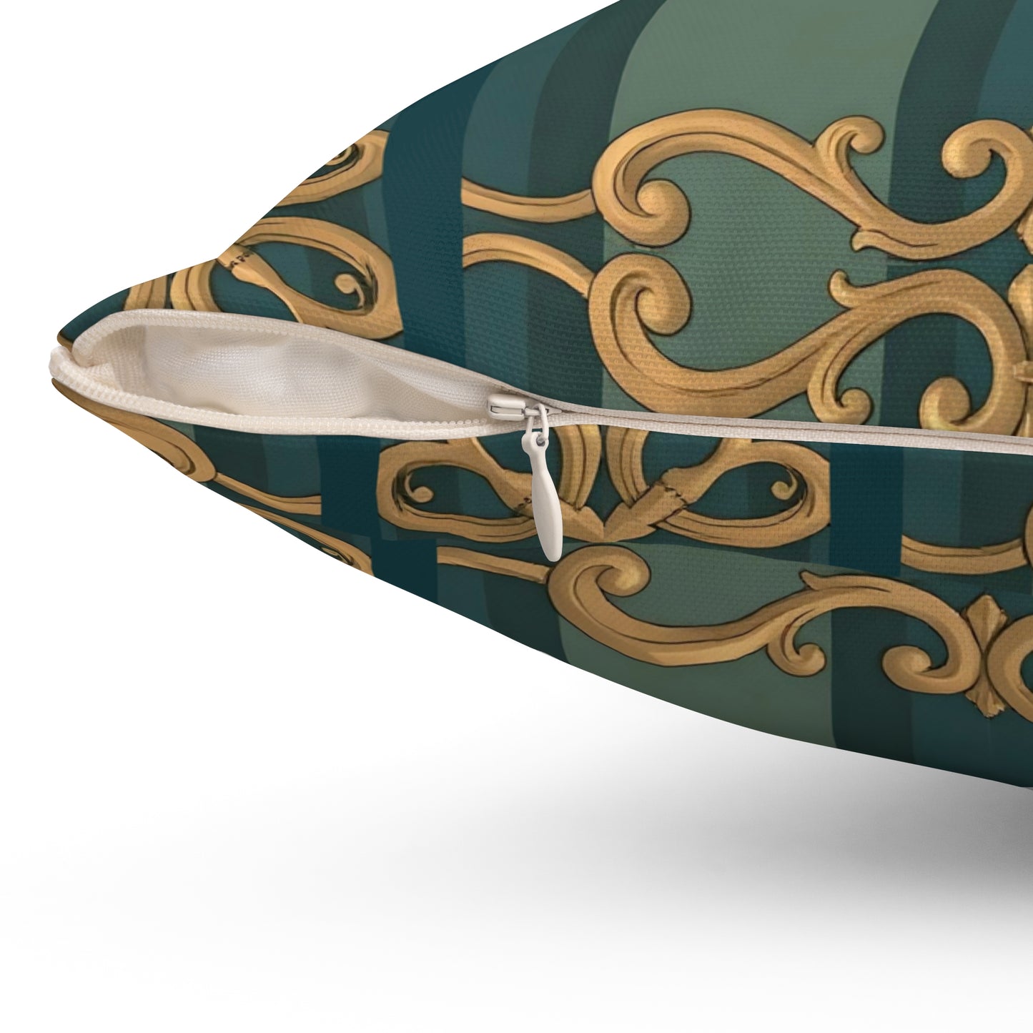 Elegant Baroque-Inspired Spun Polyester Square Pillow for Luxurious Home Décor - Smoky Blue & Teal Striped Baroque