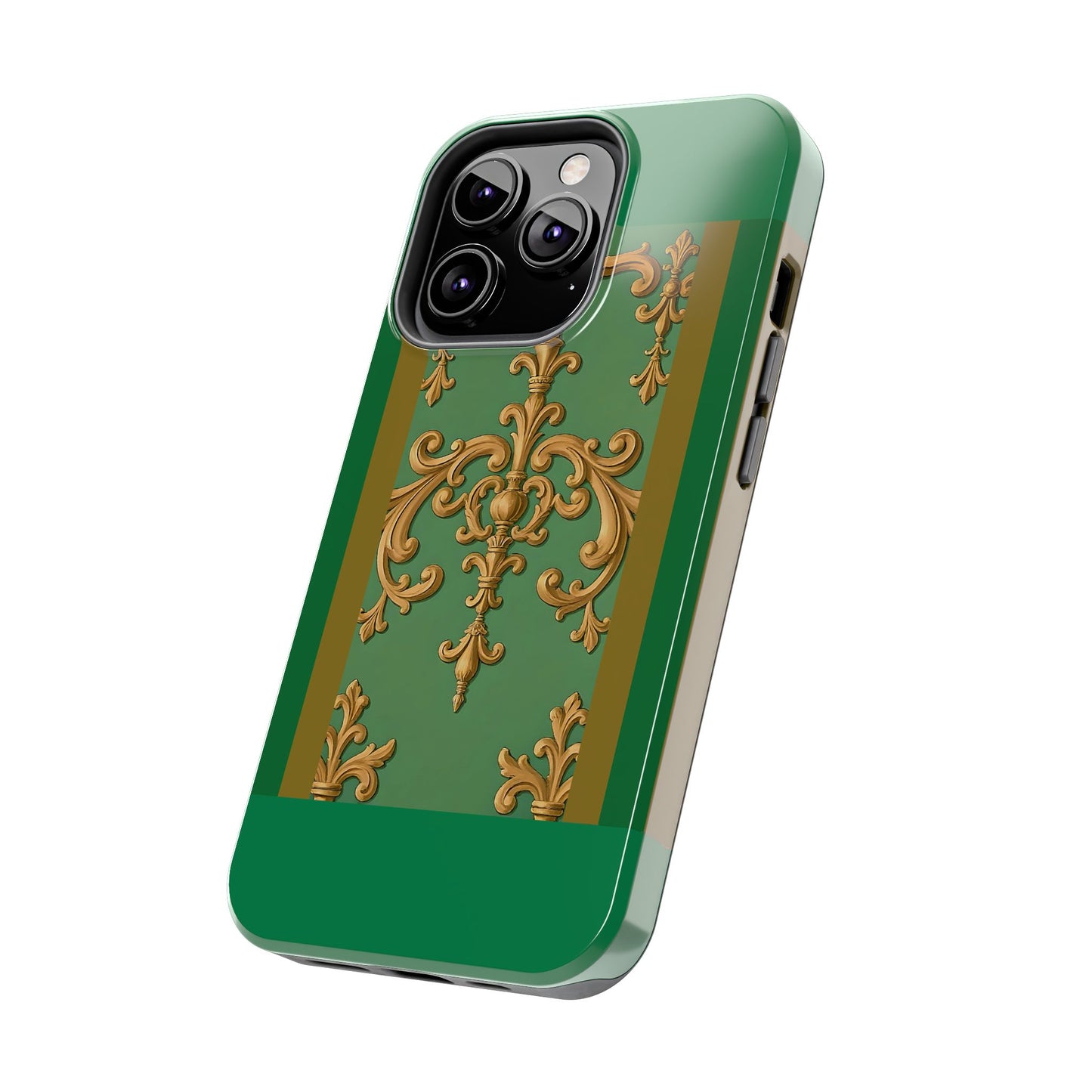 Elegant Floral Tough Phone Case, Durable Phone Cover, Gifts for Her, Stylish Protection, Chic Phone Accessory - Olive Green Striped Rococo