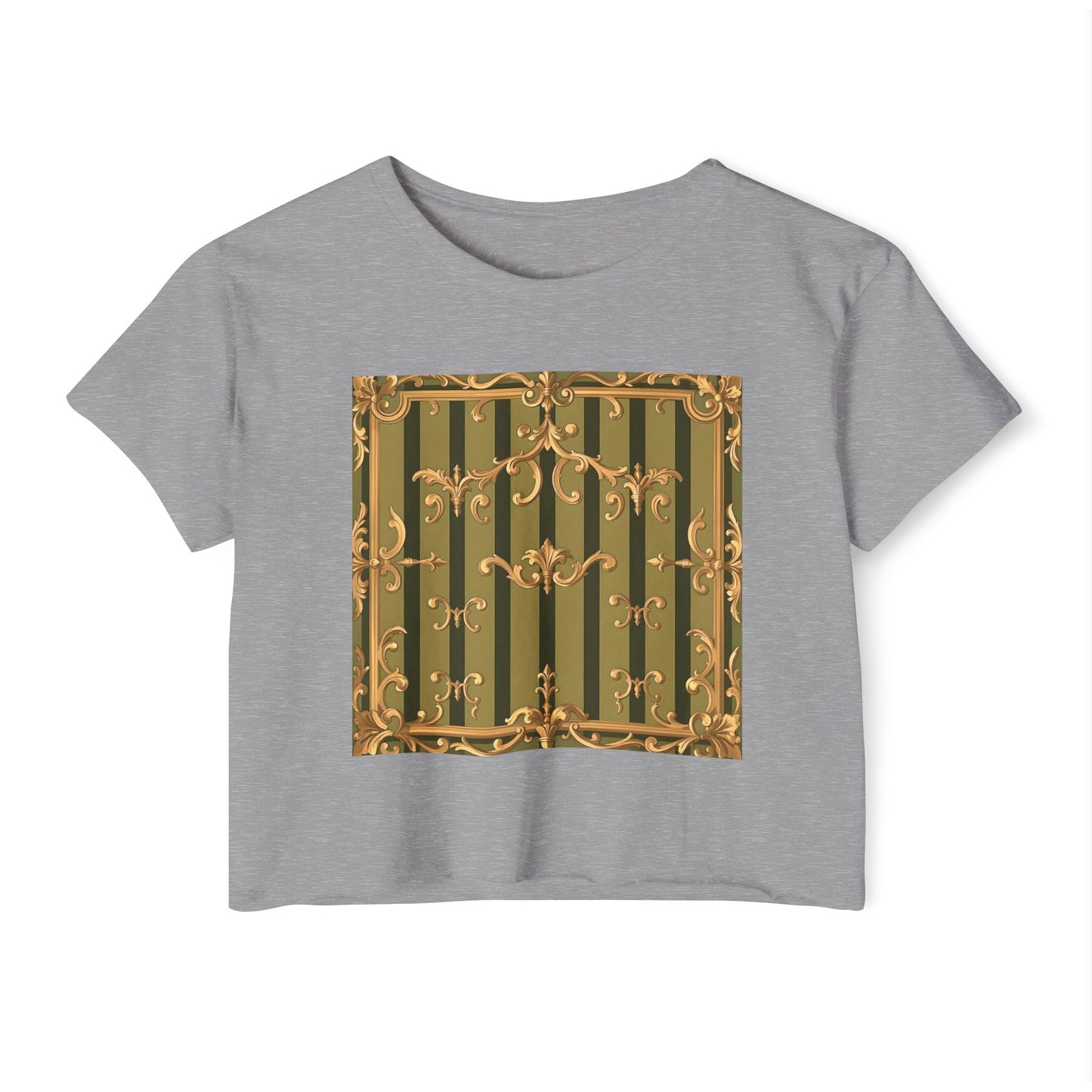 Bohemian Women's Festival Crop Top – Stylish Summer Apparel for Concerts, Beach Days, Music Festivals - Olive Green Striped Rococo