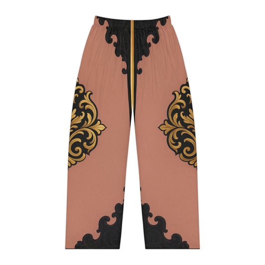 Mauve & Black-Gold Baroque Pajama Pants — Women's Luxe Lounge Trousers