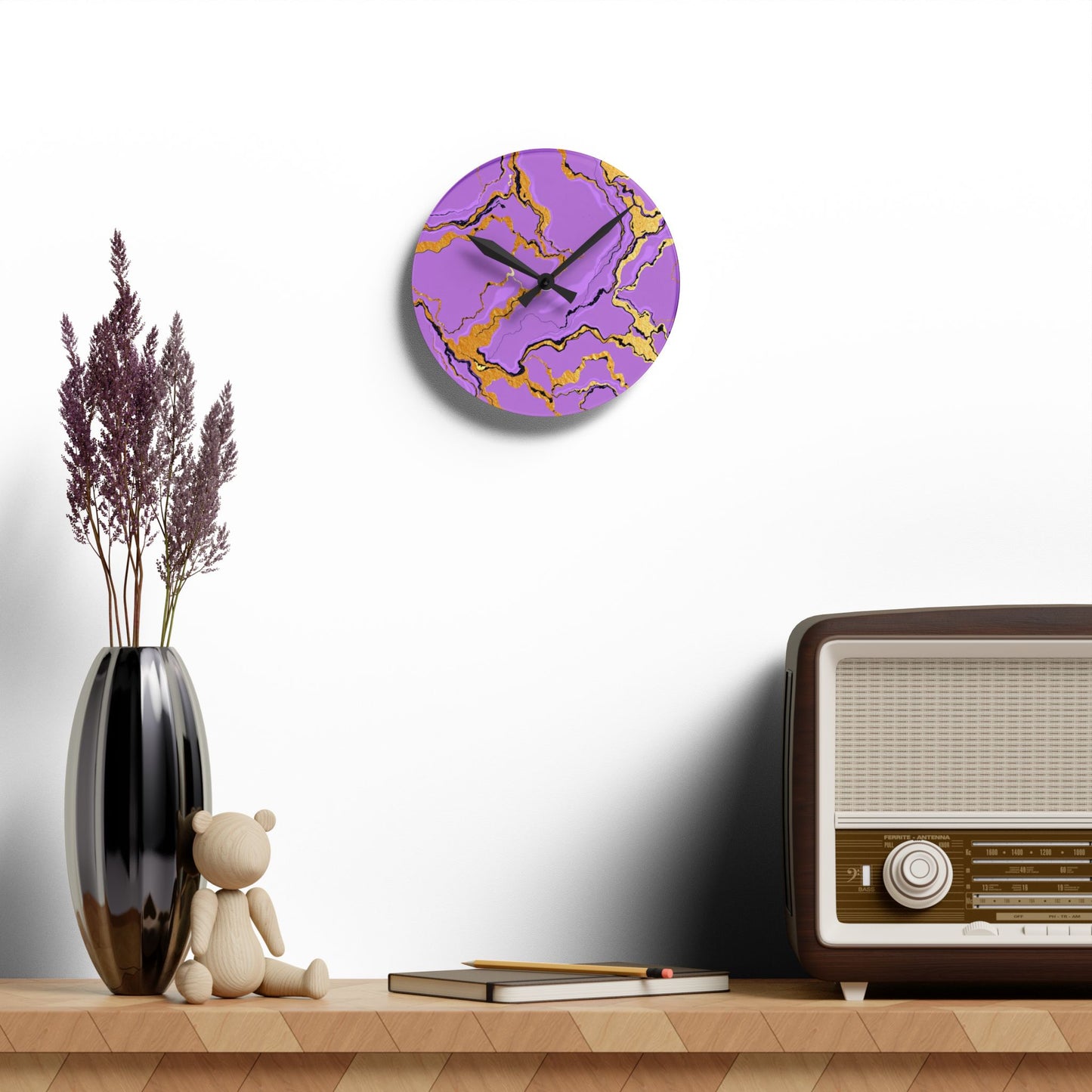 Elegant Lavender Marble Acrylic Wall Clock - Home Decor, Unique Gift, Modern Design, Wall Art, Kitchen Clock