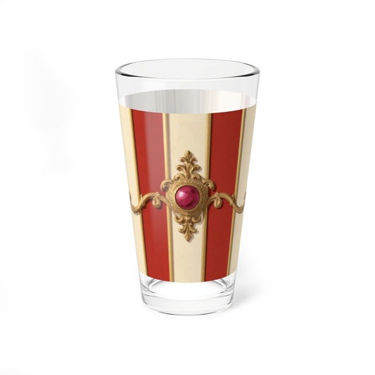 Elegant Vintage Mixing Glass - 16oz Decorative Cocktail Tumbler - Alabaster & Dusk Orange Striped Baroque