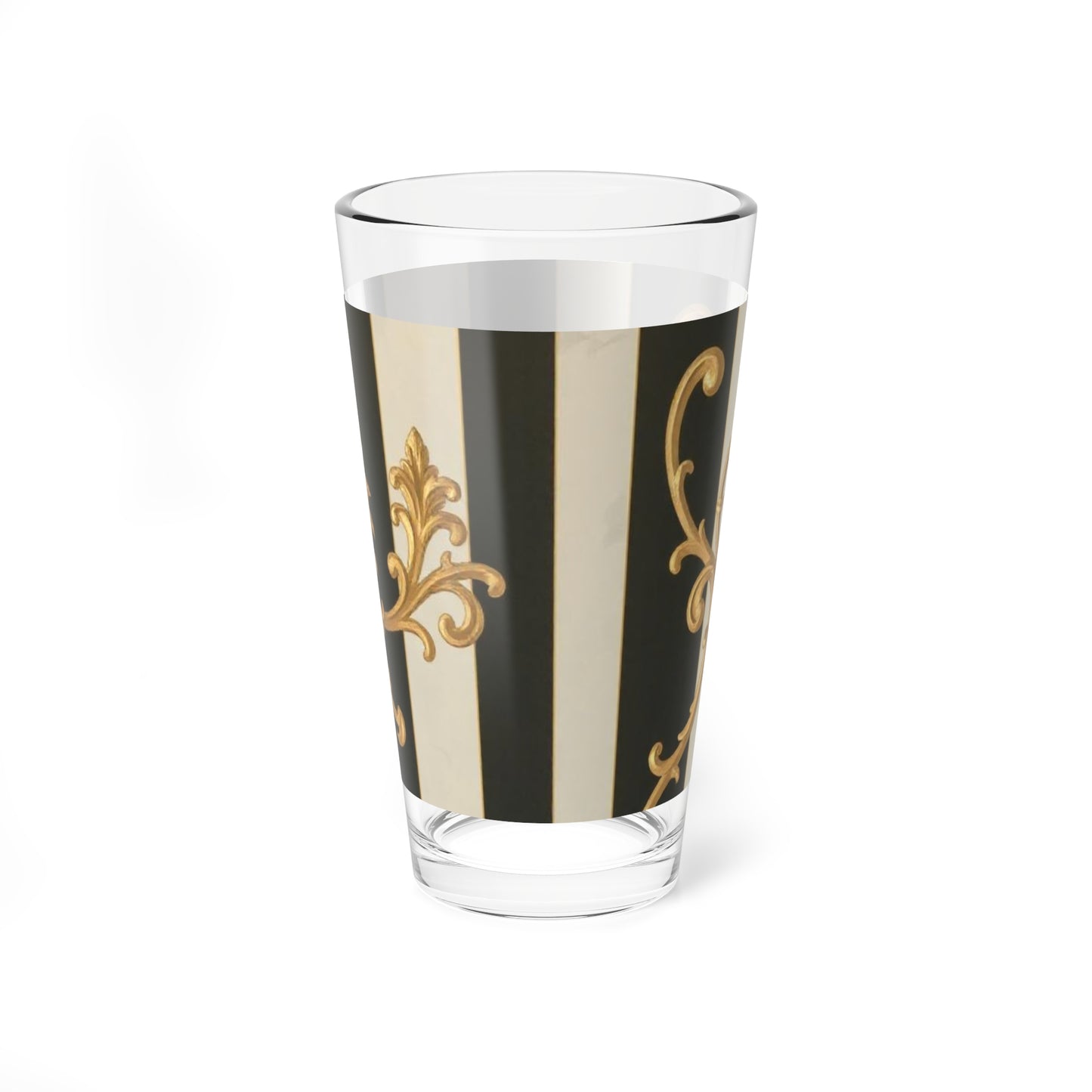 Elegant Black & Alabaster Striped Baroque Mixing Glass - 16oz, Artisanal Cocktail Glass, Perfect Gift for Home Bartenders, Vintage Style Drinkware