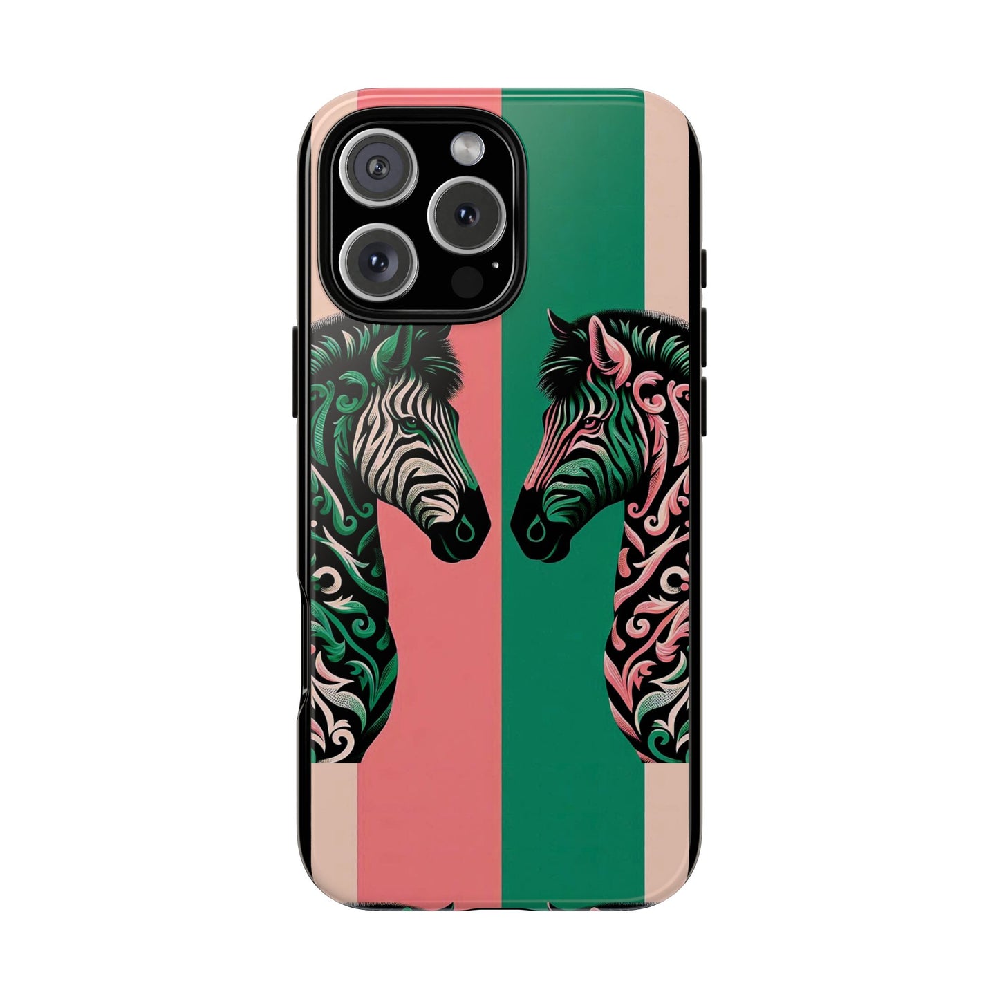 Phone Case - Elegant Pink & Green Zebra Damask Design