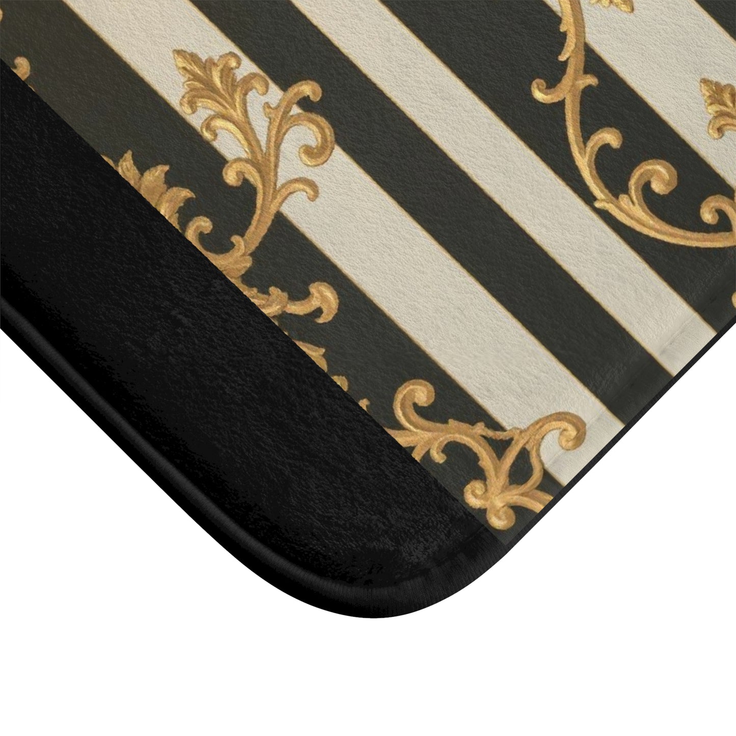Elegant Black and Alabaster Striped Baroque Bath Mat, Luxurious Bathroom Decor, Non-Slip Mat, Gift for Homeowners, Stylish Bath Accessory