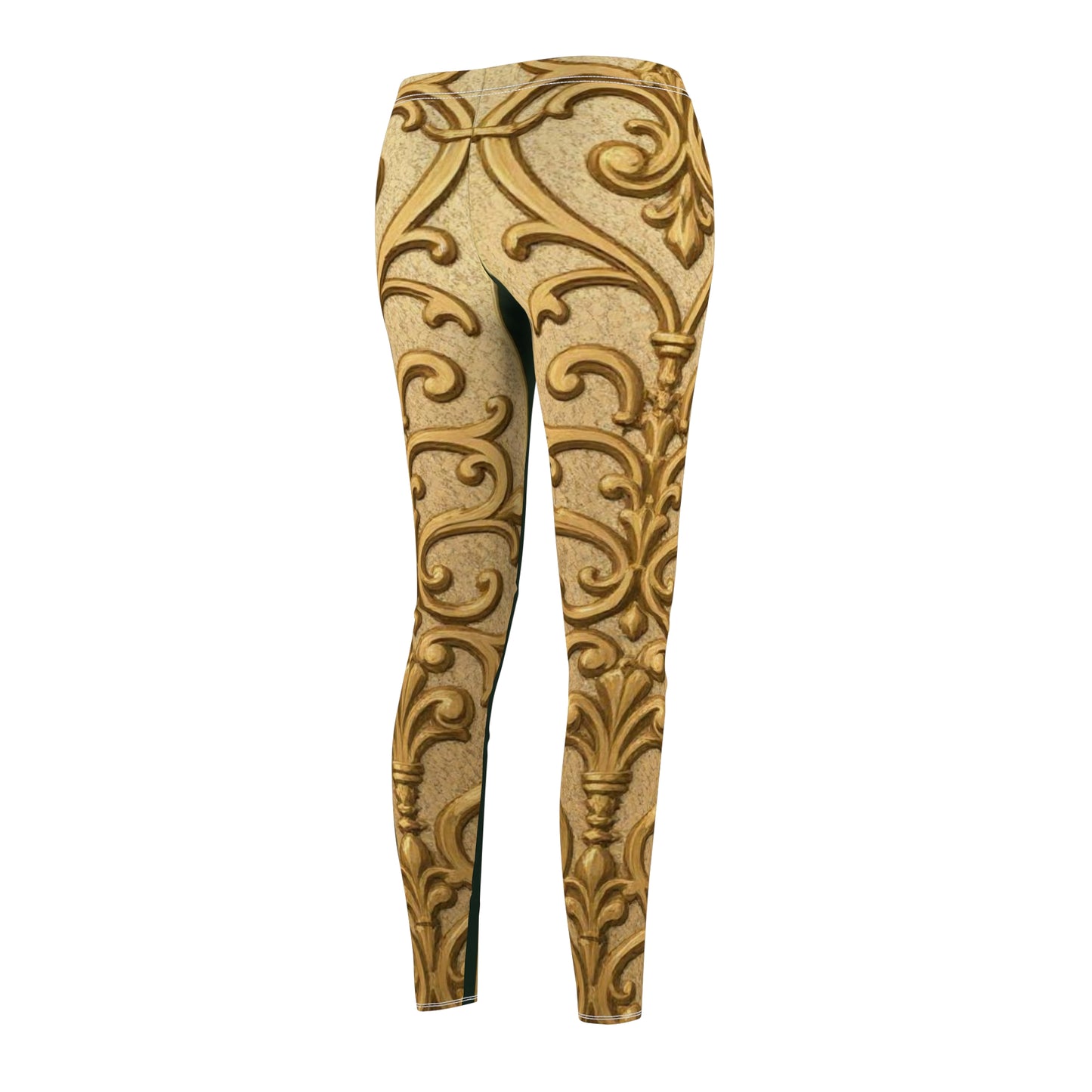 Elegant Teal Striped Gold Baroque  Women's Casual Leggings | Stylish Activewear, Fashion, Comfort, Lounge Wear, Gifts for Her