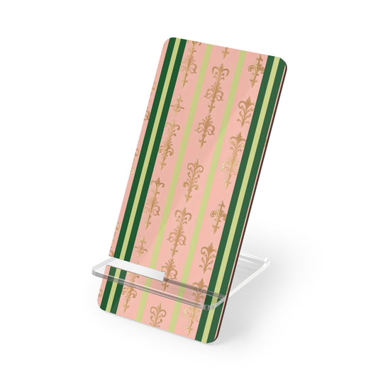 Elegant Floral Motif Smartphone Display Stand - Lime Green & Pink Striped Damask - Decorative Mobile Holder