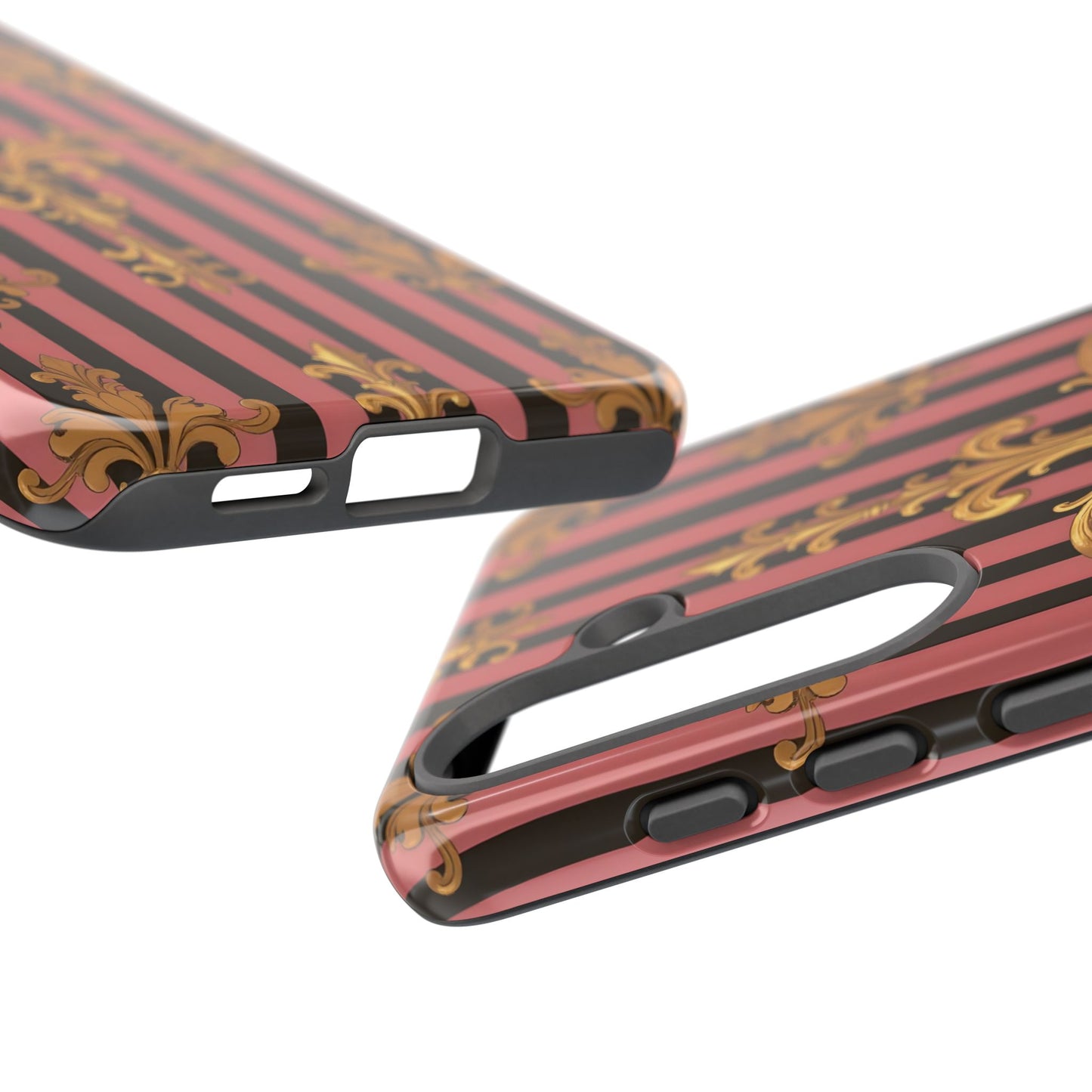 Elegant Floral Motif Phone Case - Tough Cases with Vintage Design - Mauve Striped Gold Damask