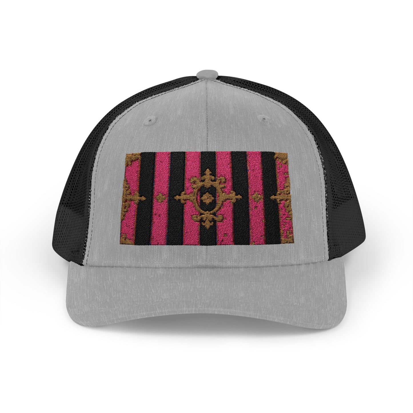 Stylish Snapback Trucker Cap with Black & Mauve Striped Gold Baroque, Trendy Fashion Hat, Perfect Gift for Him/Her