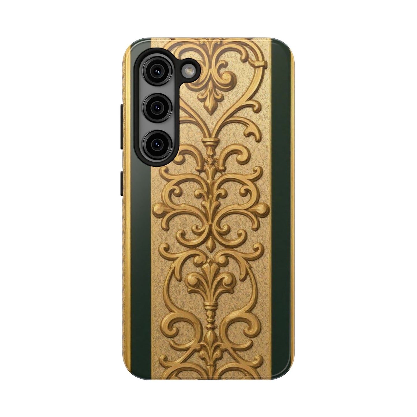 Elegant Teal Striped Gold Baroque Vintage Phone Case, Durable Cell Phone Cover, Floral Phone Protection, Personalized Gift Idea