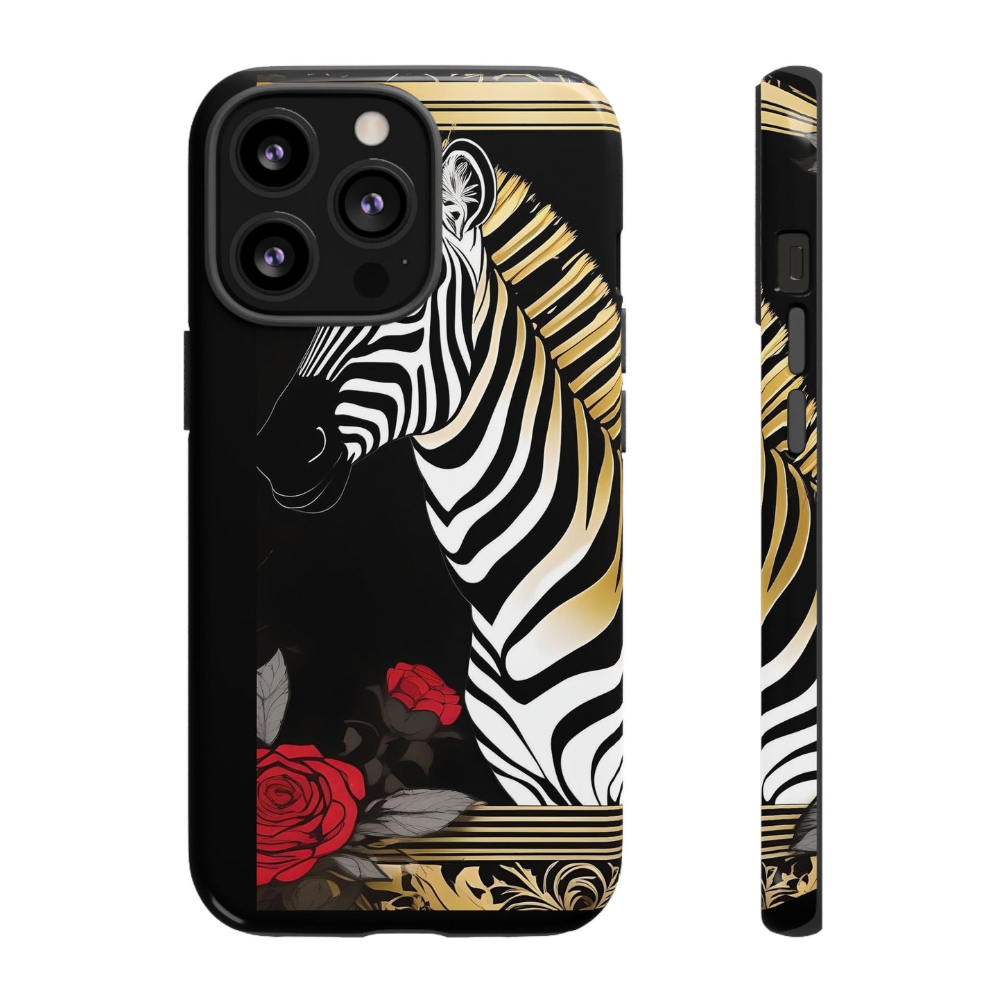 Phone Case - Elegant Zebra & Roses Design