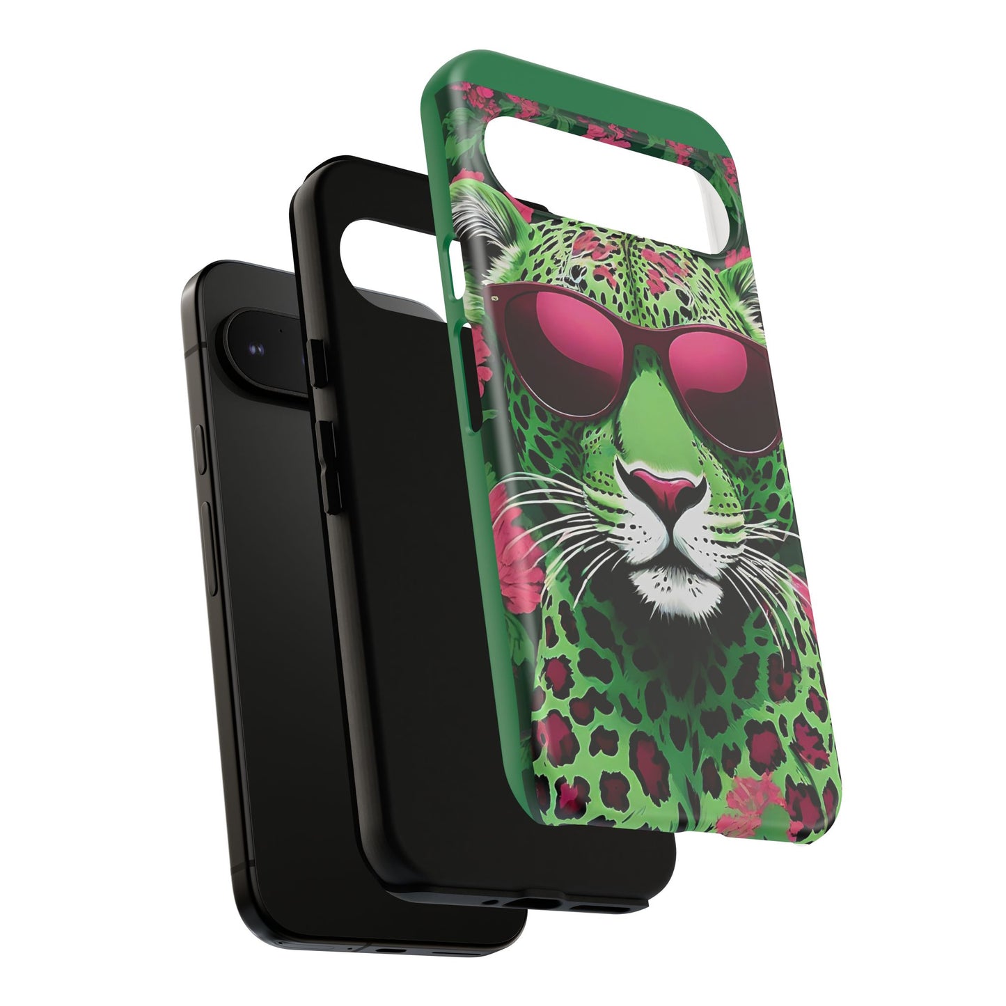 Phone Case - Lime Green & Burgundy Leopard In Sunglasses Design