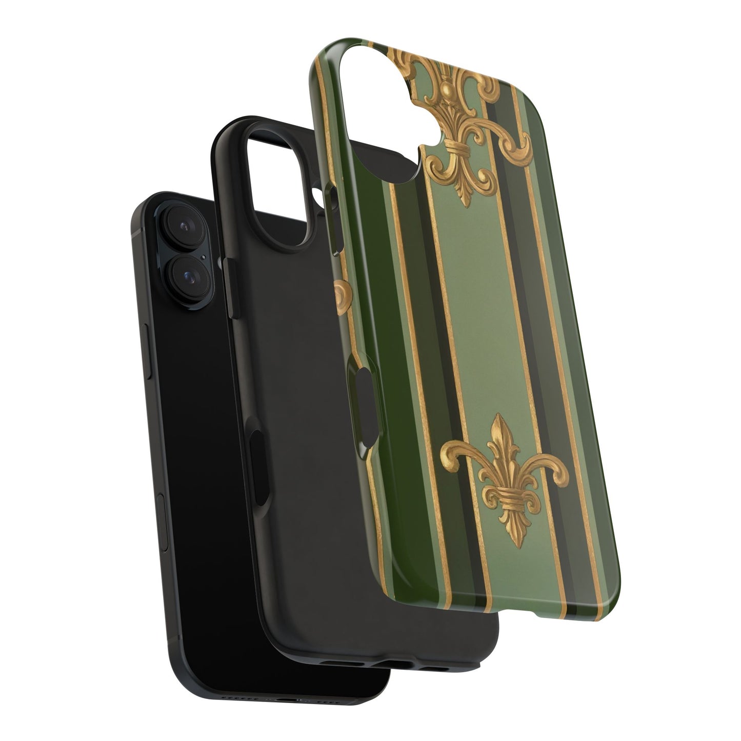 Elegant Tough Phone Cases - Baroque Design, Durable Cell Phone Covers, Unique Gifts for Her, Holiday Gifts - Green Striped Gold Baroque