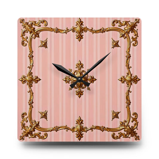 Vintage-Inspired Glam Acrylic Wall Clock - Elegant Home Decor for Stylish Interiors - Pink Striped Gold Baroque