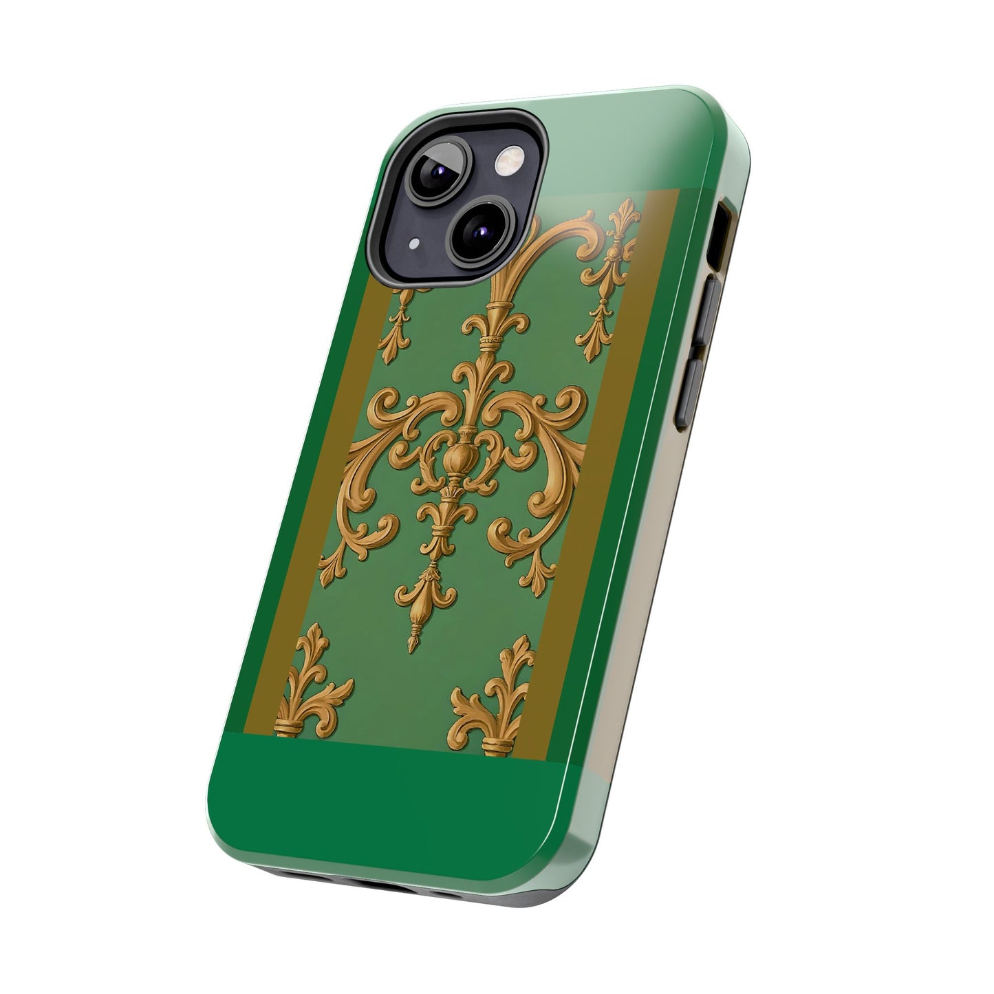 Elegant Floral Tough Phone Case, Durable Phone Cover, Gifts for Her, Stylish Protection, Chic Phone Accessory - Olive Green Striped Rococo