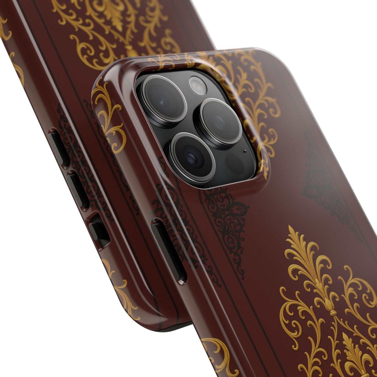 Dusk Burgundy-Black & Gold Baroque Tough Phone Case — Ornate Gold Baroque on Burgundy