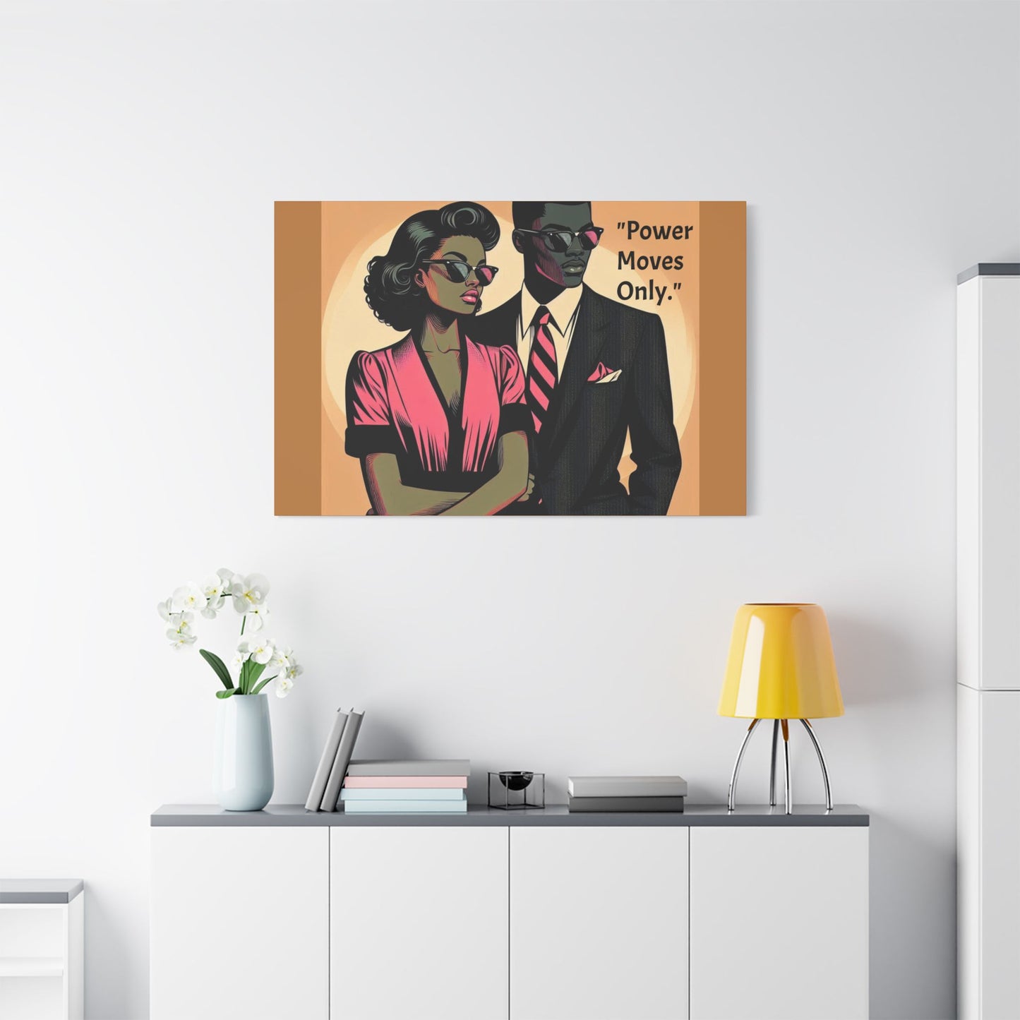 Afro Art Print Canvas, Wall Decor, Satin Stretched Canvas, African American Art, Office Decor, Home Decor - "Power Moves Only."