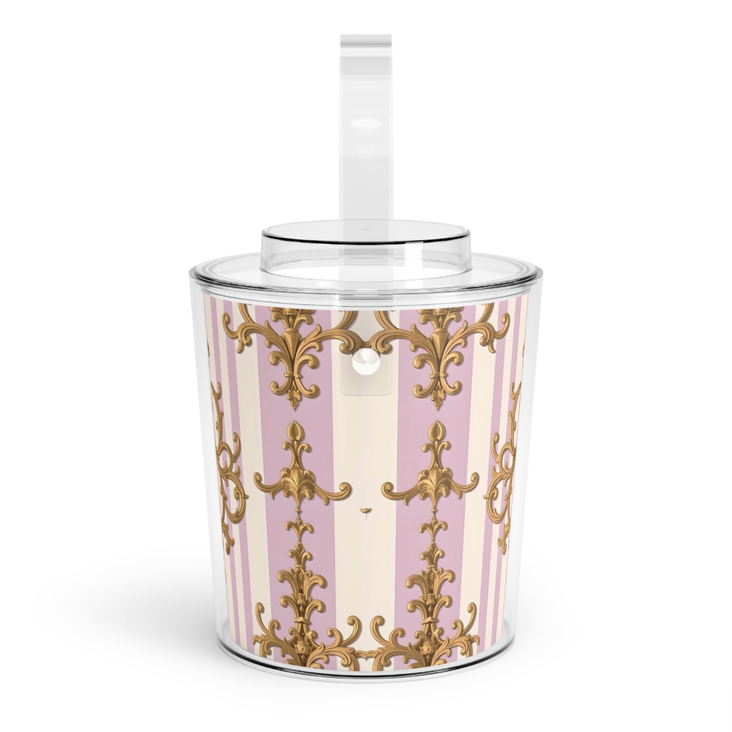 Elegant Pink Striped Ice Bucket with Tongs, Decorative Beverage Chiller, Party Essentials, Wedding Decor - Lilac & Alabaster Striped Gold Baroque