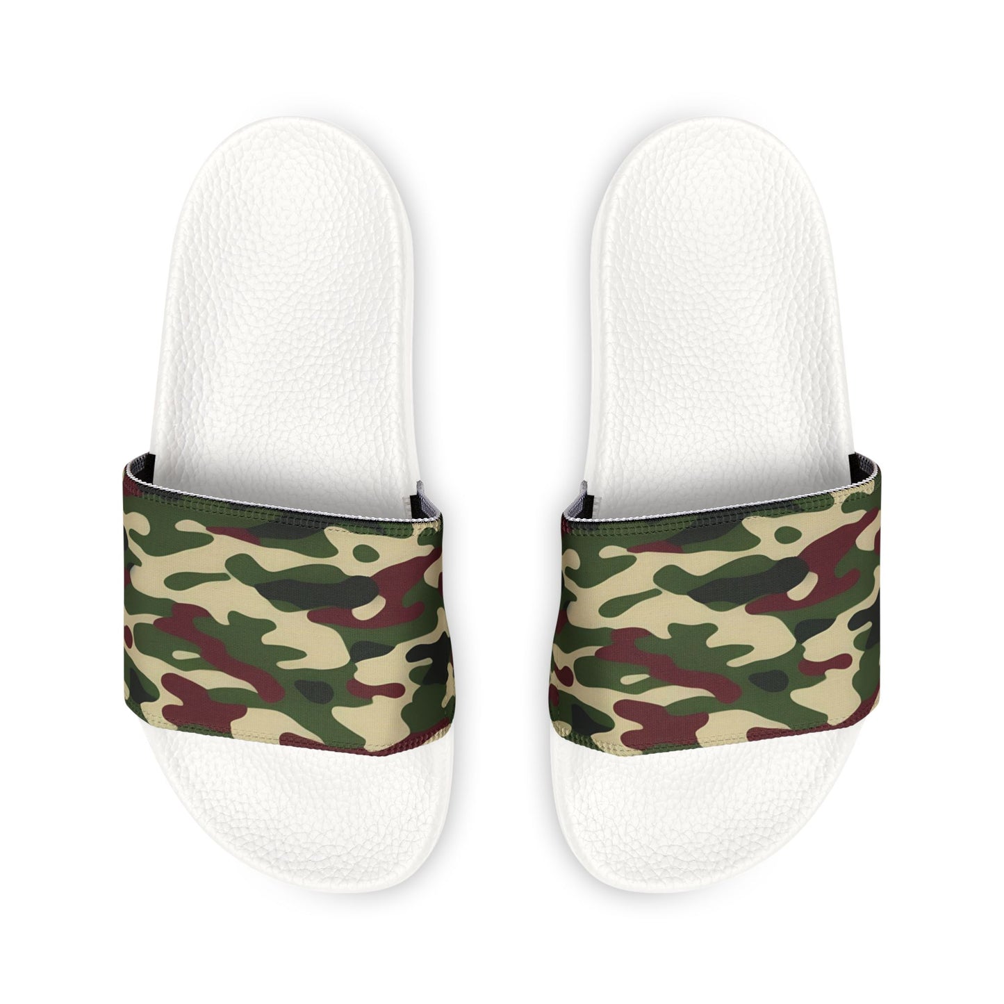 Camo Print Men's Sandals | Summer Footwear, Vacation Shoes, Casual Slides, Outdoor Wear, Stylish Comfort - Army Green & Burgundy Camo