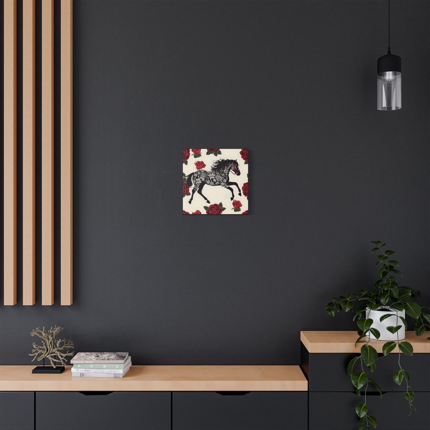 Art Print Canvas, Wall Decor, Satin Stretched Canvas, Equestrian Art, Office Decor, Home Decor - Horse & Roses