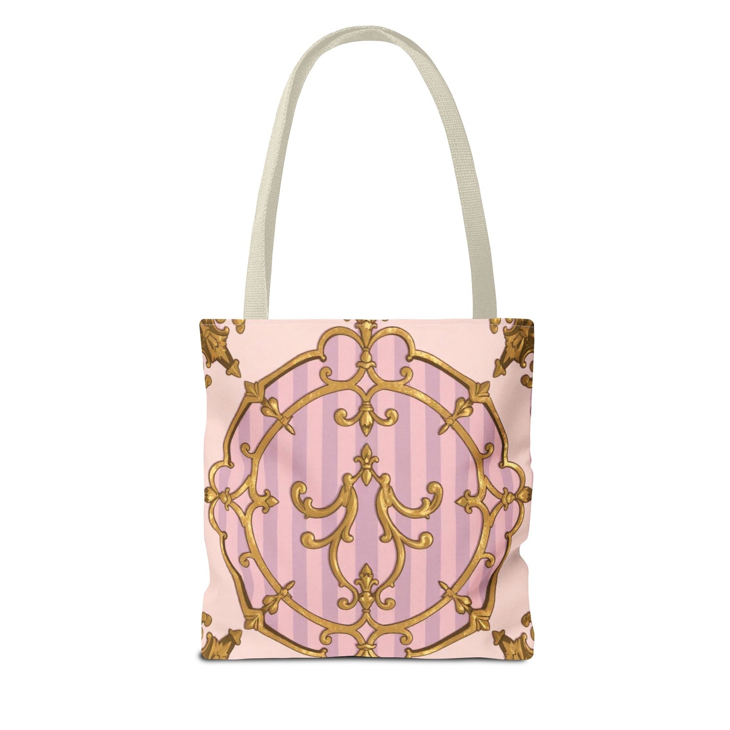 Elegant Lavender & Alabaster Striped Gold Baroque Tote Bag - Stylish Fabric Shopping Bag, Chic Purse, Gift for Her, Summer Outings