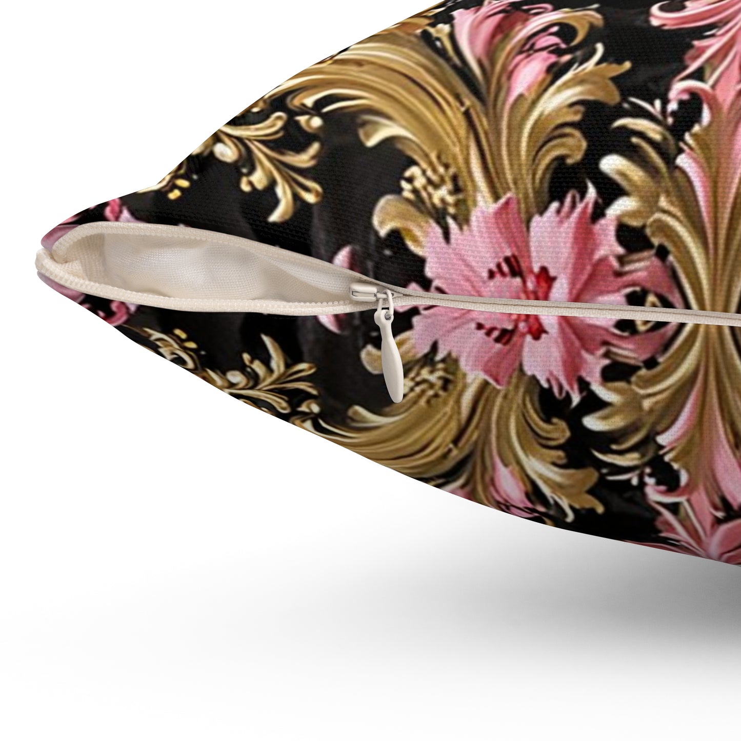 Luxurious Floral Print Pillow, Bohemian Home Decor, Throw Cushion, Elegant Accent Pillow, Gift for Her - Black & Pink Oil Painting Style Rococo